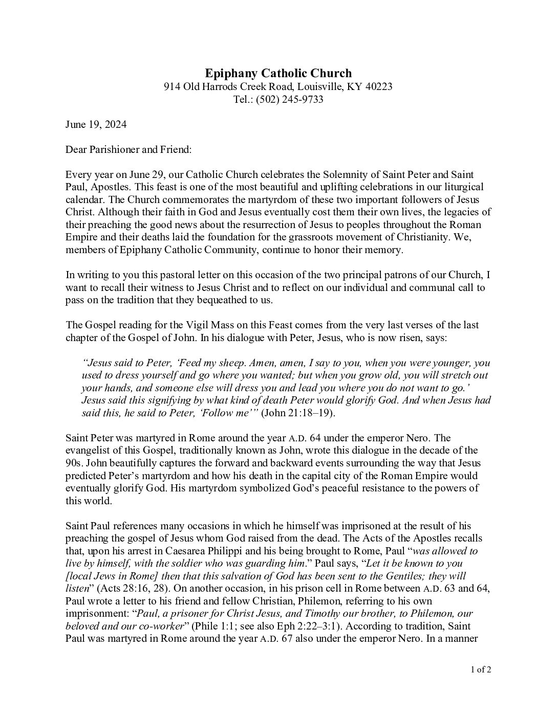 240629 Fr Toans Letter To Parishioners