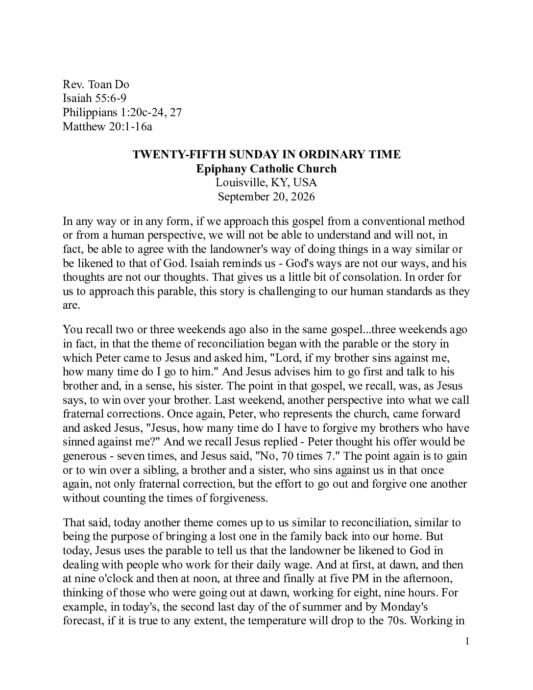Rev. Toan Do – September 20, 2026