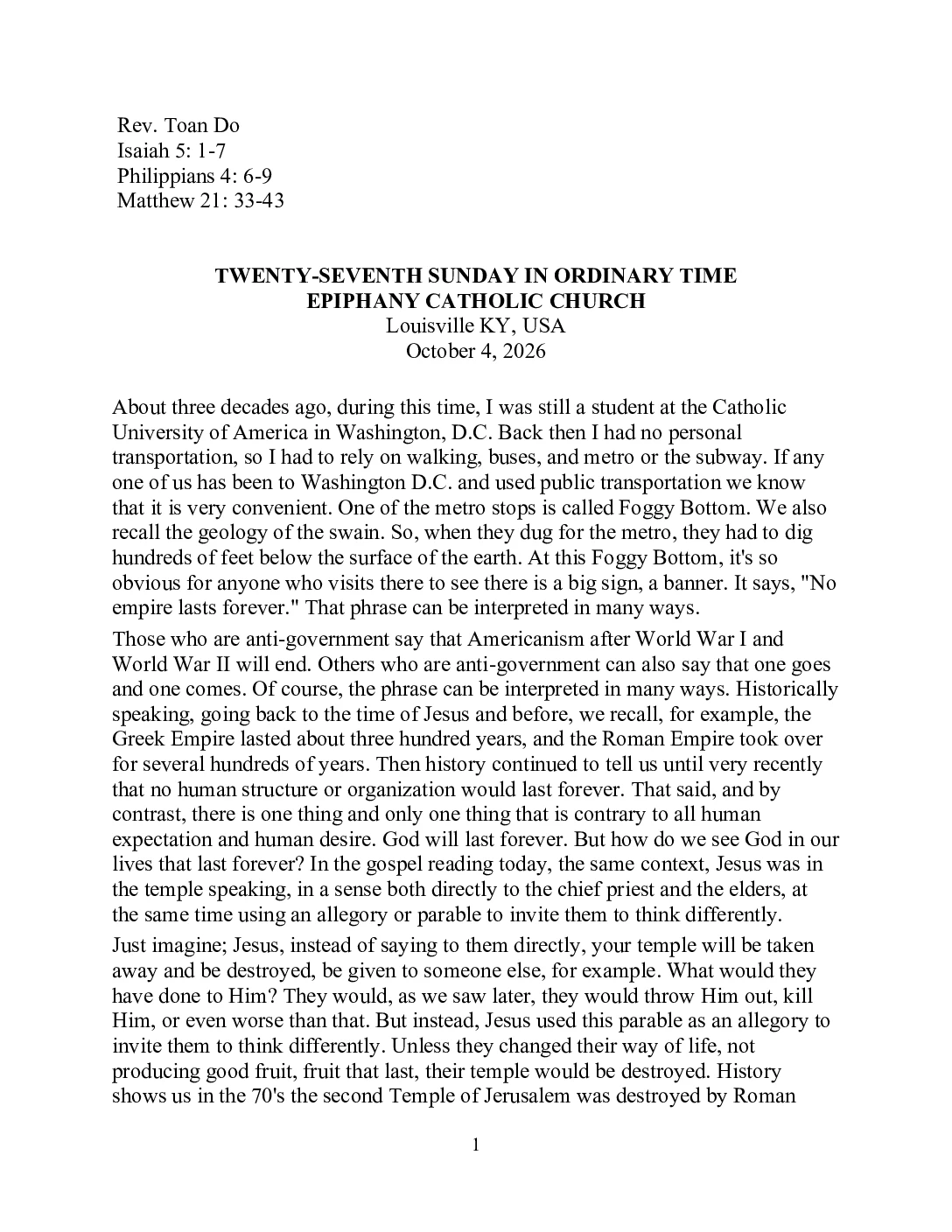 Rev. Toan Do – October 4, 2026