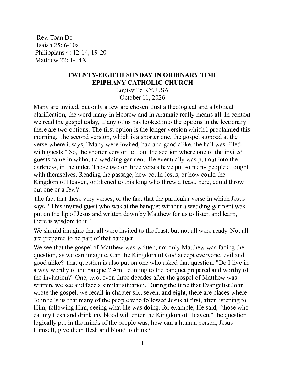 Rev. Toan Do – October 11, 2026